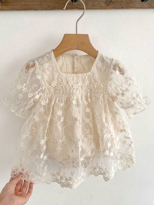 Baby Girls' Embroidered Short Sleeve Mesh Dress, Summer