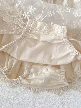 Vestido de malla de manga corta bordado para bebé niña, verano