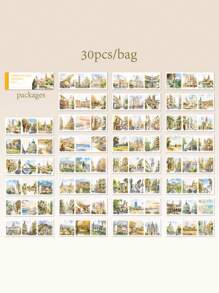 30pcs/Book Stickers Scrapbook Supplies,Travel Scenery Theme,Die-Cutting Easy To Tear,Decorative Notebook Photo Frame Phone Case Background Paper Garbage Magazine DIY Packaging Paper Back To School