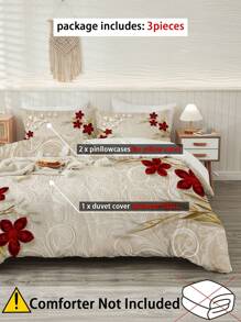 3pcs Duvet Cover Set (1*Duvet Cover + 2*Pillowcase, Without Core), 3D Floral Pattern Polyester Bedding Set, Soft Comfortable And Breathable Duvet Cover, For Bedroom, Guest Room