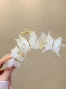 1 件超级仙女仿珍珠和水钻装饰蝴蝶发夹，大尺寸，甜美可爱的风格，适合日常、休闲和派对使用，粉色，粉色配饰发夹发夹发夹发夹发夹，学校用品，大学