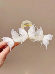 1 件超级仙女仿珍珠和水钻装饰蝴蝶发夹，大尺寸，甜美可爱的风格，适合日常、休闲和派对使用，粉色，粉色配饰发夹发夹发夹发夹发夹，学校用品，大学