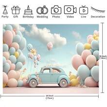 1 pieza Material de fondo fotográfico de paño de temática de cumpleaños de primer año del coche con globos coloridos