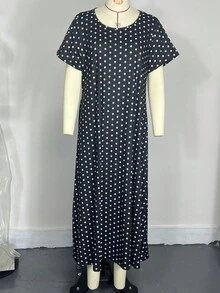 Plus Size Polka Dot Print Casual Resort Swing Dress With Batwing Sleeves