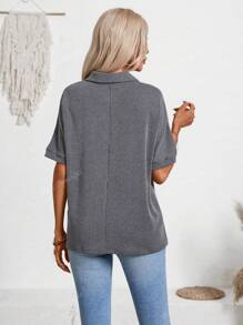 Women's Tops Fashion Ribbed Polo V Neck Casual Work Blouse Short Sleeve T-Shirt
