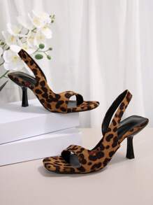 Fashionable Casual Comfortable Outdoor High Heel Sandals, Niche Square Toe Slim Stiletto Backless Design High Heel Sandals - Brown - View 3