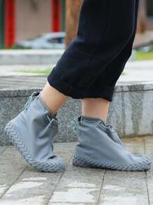 1 件男女通用灰色硅胶抽绳防水防滑加厚雨鞋套