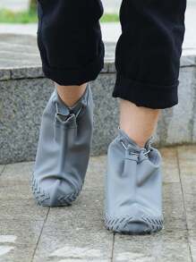 1 件男女通用灰色硅胶抽绳防水防滑加厚雨鞋套