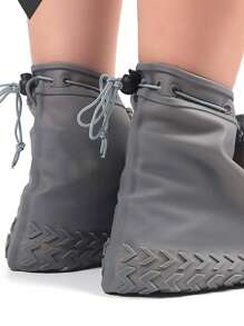 1 件男女通用灰色硅胶抽绳防水防滑加厚雨鞋套