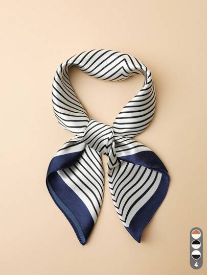 1 Pc Men's 60cm Geometric Line Pattern Satin-Like Small Square Scarf, Fashionable And Versatile Bandana/Neck Scarf