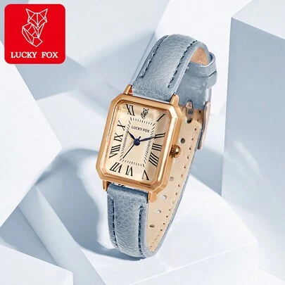 LUCKYFOX 1pc Ladies' White Simplistic Business Style Zinc Alloy Retro Quartz Small Square Dial Leather Strap Watch, Suitable For Daily Use As A Gift For Students Returning To School