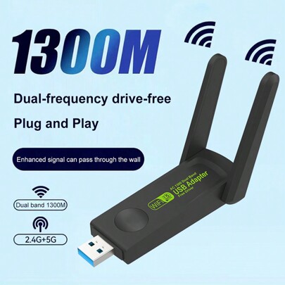 KZ VAORLO 1300Mbps USB3.0 WiFi Adapter Dual Band 2.4G 5Ghz Free Driver Wireless WiFi Dongle Antenna USB Ethernet Network Card Receiver High-Speed Strong Signal Plug And Play For PC Win 10/11