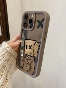 1pc Paper Box Funny Pattern Hollow Design Camera Protection Shock Proof Mobile Phone Case Compatible With Apple 11 Pro Max/12 Pro Max/13 Pro Max/14 Pro Max/15 Pro Max/16 Plus/16 Pro Max, Compatible With Redmi, Compatible With OPPO/Compatible With Realme, Compatible With VIVO, Compatible With Infinix, Compatible With Honor, One Plus - Brown - View 2