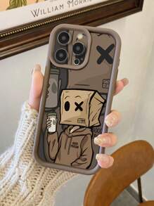 1pc Paper Box Funny Pattern Hollow Design Camera Protection Shock Proof Mobile Phone Case Compatible With Apple 11 Pro Max/12 Pro Max/13 Pro Max/14 Pro Max/15 Pro Max/16 Plus/16 Pro Max, Compatible With Redmi, Compatible With OPPO/Compatible With Realme, Compatible With VIVO, Compatible With Infinix, Compatible With Honor, One Plus - Brown - View 1
