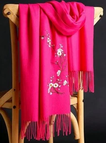 1 Khăn Choàng Nữ Thêu Hoa Mận, Khăn Choàng Giả Cashmere Dày Cho Phòng AC Mùa Hè, Khăn Ấm Áp Mùa Đông Cho Nhiều Mục Đích - Nhiều màu - Xem 5