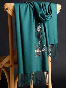 1 Khăn Choàng Nữ Thêu Hoa Mận, Khăn Choàng Giả Cashmere Dày Cho Phòng AC Mùa Hè, Khăn Ấm Áp Mùa Đông Cho Nhiều Mục Đích - Nhiều màu - Xem 2