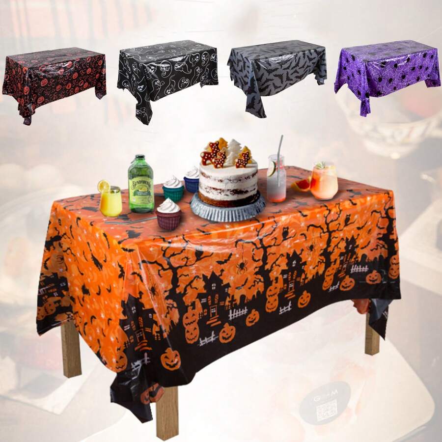 1pc Halloween Decoration Tablecloth Pumpkin Spider Web Bat Tablecloth Holiday Party Home Table Decoration Supplies,Christmas