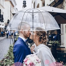 2 Pcs Clear Umbrella Auto Open Dome Umbrella Windproof Umbrella With J Hook Handle For Wedding Graduation Events - Black - View 4