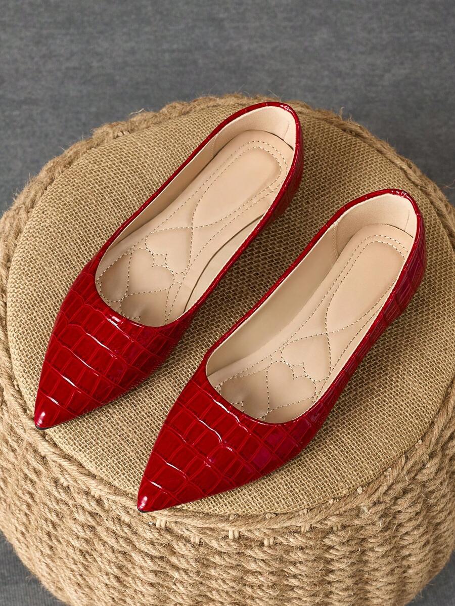 Damskie wygodne, szpiczaste, czerwone, płaskie buty w kratę, odpowiednie na cztery pory roku, imprezy, bankiety i nieformalne okazje - Czerwony - Zobacz 1