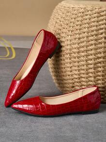 Damskie wygodne, szpiczaste, czerwone, płaskie buty w kratę, odpowiednie na cztery pory roku, imprezy, bankiety i nieformalne okazje - Czerwony - Zobacz 5