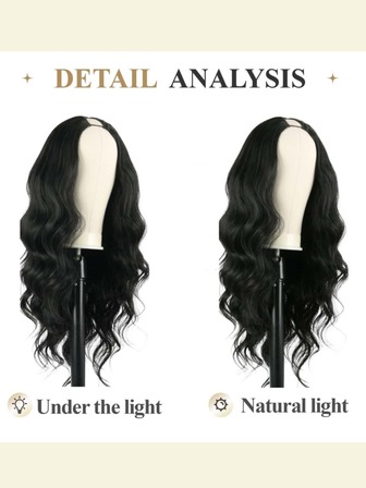 U Part Yaki Wig Body Wave Synthetic Wigs For Women Black Hair V Part Wigs Upgrade Glueless Full Head Clip In Half Wigs For Black Women V Shape Wigs No Leave Out Thin Part Wig