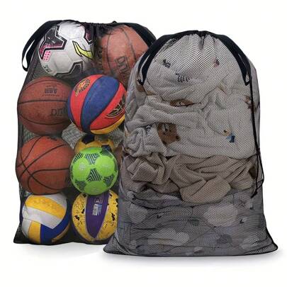 1pc Large Capacity Mesh Storage Bag, Sports Ball Storage Bag, Drawstring Shoulder Strap Design, Team Sports Volleyball Basketball Football Swimming Equipment, Sports Accessories