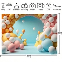 1 pieza Material de fondo fotográfico de paño de temática de cumpleaños de primer año del coche con globos coloridos