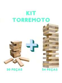 Kit Jogo Terremoto Caiu Perdeu Grande 54 Peças Pequeno 30 Peças Jenga - Marrom - Visão 1