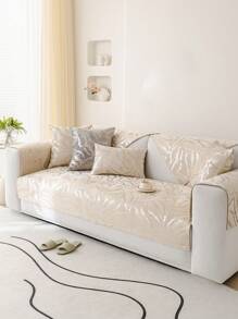 1 peça Capa de Almofada de Sofá Jacquard Chenille, Estampada em Dourado, Para Sofá de 1/2/3/4 Lugares, Com Apoio de Braço e Encosto, Todas as Estações - Bege - Ver 8