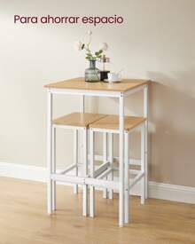 VASAGLE Mesa de Bar con Taburetes, Mesa Comedor con 2 Sillas, Mesa Cocina Pequeña, Taburetes de Barra, para Comedor, Cocina, Roble Dorado y Blanco Nube
