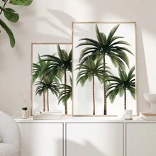 Set Of 2 Palm Tree Wall Art Picture Tropical Plant Canvas Prints Paintings Palm Tree Poster Beach Coastal Decor For Bedroom, Living Room, Or Office Unframed