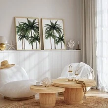 Set Of 2 Palm Tree Wall Art Picture Tropical Plant Canvas Prints Paintings Palm Tree Poster Beach Coastal Decor For Bedroom, Living Room, Or Office Unframed