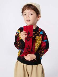 Balabala Kinder Strickware Buben Collage Bunter Pullover Kinderstrickware Kleine Kinder Baby Frühlingsbekleidung Stilvoller Oberteil