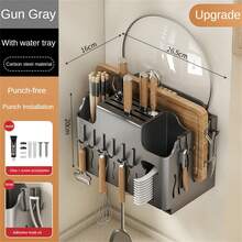 1pc Wall-Mounted Stainless Steel Kitchen Storage Rack, Multifunctional Kitchen Shelf, Knife Holder, Organizer And Storage For Kitchen Utensils - Multicolor - View 13