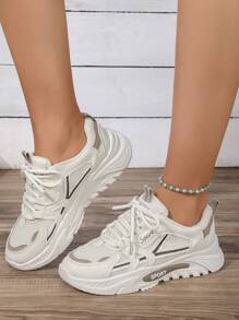 Damen Lässig Sport Sneaker, atmungsaktive Mesh Laufschuhe, rutschfeste Sportschuhe, vielseitige Freizeitschuhe für Frühling Herbst - Beige - Übersicht 4