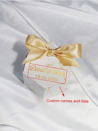 10pcs/20pcs/50pcs Customizable Marble-Style Mini Gift Box With Gold Ribbon, Perfect For Personalized Wedding Favors, Anniversary Gifts, And Special Date Keepsakes Multi-Functional, Space-Saving, Reusable For Housewarming Living Room, Bedroom, Office, Tea Room, Home, Bathroom, Dining Room, Garden, Christmas, Multi-Functional, For Valentine's Day, For Weddings, For Housewarming, Wedding Essentials,Warm Ambience,Home & Living,Customized Gift Wrap Boxes ,Forever Love