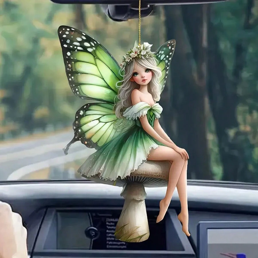 1pc 2d Plane Effect Green Butterfly Fairy Festival Party Decoration, Home Garden Tree Hanging Plaque Sign, Backpack Keychain Pendant Gifts Birthday Graduation