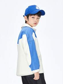 Annil Boys' Jacket Winter Double Sided Velvet Skin Friendly Color Blocked Splicing Top