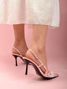 Buckles Belt Pointed Toe Pink Heels Hollow Out Slingback Women Thin Heel Shoes Cross Band Party High Heel Pumps Prom Charming Shoes - Pink - View 5
