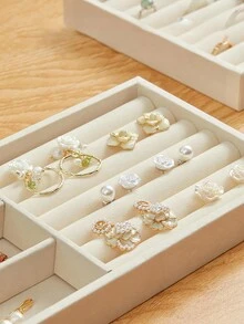 High-End Velvet Jewelry Storage Box, Elegant Compartment Tray For Necklaces, Earrings, Rings, Vanity Drawer Organizer - Multicolor - View 5