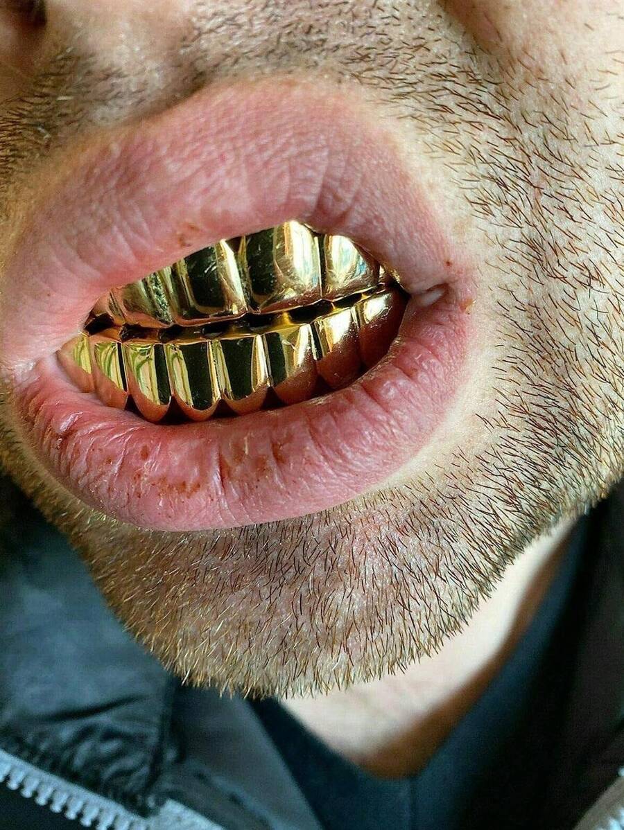 18K Golden Plated 16 Teeth Shiny Dental Grillz SHEIN UK
