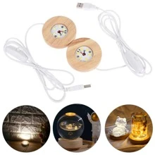Base Madeira Iluminada Led Branco Morno Alimentada Por Usb  Interruptor Para Arte Em Resina De Vidro De Cristal 3d Ou Suporte De Exibição De Luz - 23220SHE - 1 UNI / Branco morno - Visão 9
