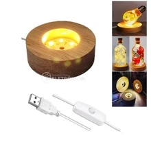Base Madeira Iluminada Led Branco Morno Alimentada Por Usb  Interruptor Para Arte Em Resina De Vidro De Cristal 3d Ou Suporte De Exibição De Luz - 23220SHE - 1 UNI / Branco morno - Visão 2