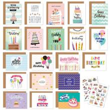 20 piezas Nuevo estilo Tarjeta de felicitación de cumpleaños y juego de sobres, de alta gama y simplicidad, con pegatina y diseño creativo; para cumpleaños, pastel, regalos, negocios, aniversarios, agradecimiento y energía positiva; plegable y en blanco para escritura personalizada; tarjeta pequeña y creativa para felicitaciones de festivales, Navidad