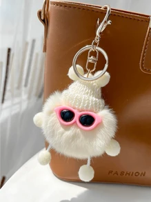 1 件仿兔毛精灵毛绒吊坠、包包可爱娃娃吊坠、汽车钥匙扣（眼镜颜色随机）
