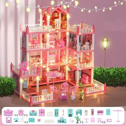Juguete para jugar a las casitas para niños, casa de muñecas, villa, Castillo de princesa, conjunto de simulación para niña, montaje DIY