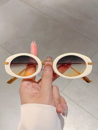 1 pieza/2 piezas Gafas de moda con diseño de forma ovalada de marco pequeño para mujer, gafas de estilo lujoso y elegante con formas negras, estilo simple y lindo, con estampado de Leopardo, diseño degradado y decorativo, adecuadas para uso diario en fiestas, decoración de templo con forma de óvalo