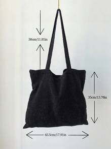 Túi mua sắm tối giản bằng vải nhung kẻ, túi sách thời trang cho tuần lễ sách, túi tote thời trang cỡ lớn, ý tưởng truyền cảm hứng mùa thu tuyệt vời nhất - màu đen - Xem 2