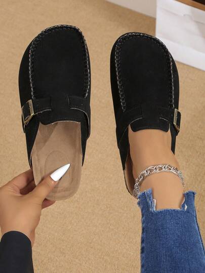 Cómodas pantuflas con suela de corcho y punta empaquetada, estilo de moda europeo y estadounidense, calzado casual holgado con suela gruesa antideslizante y resistente al desgaste para el hogar para el Día de San Valentín