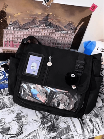 Y2K 日式原宿少女书包 2024 新款透明斜挎包 DIY 徽章展示板包，适合学校、街头和日式风格的单肩包，适合青少年的文艺书包，适合女性或学生的书包，非常适合看书、购物、返校等